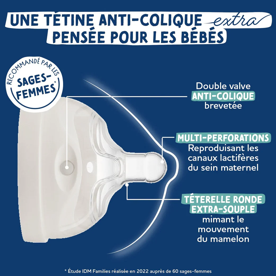 DODIE BIBERON TETINE MULT ANTI COLIQUE +6 MOIS DEBIT 3 BLEU 330 ML - Image 3