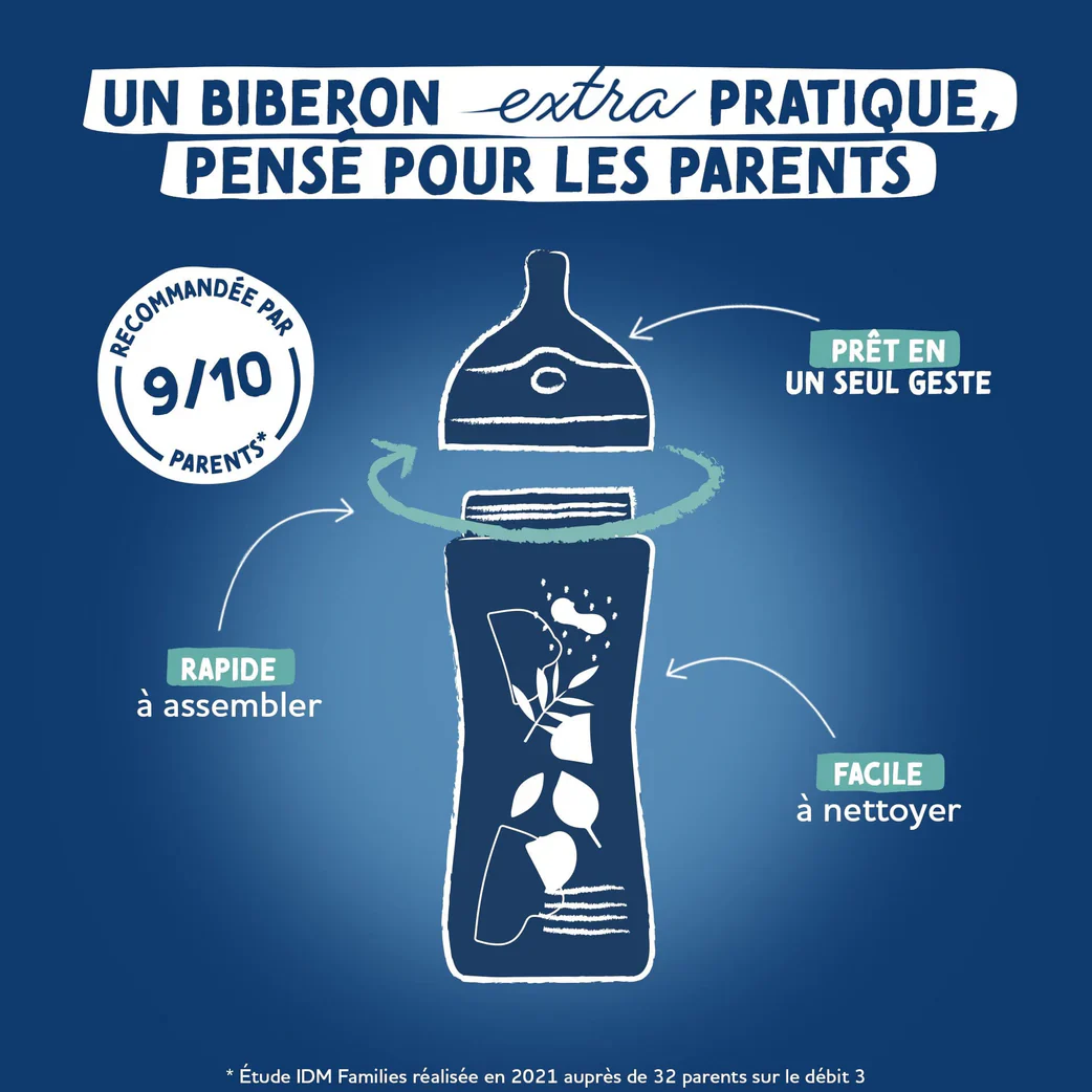DODIE BIBERON TETINE MULT ANTI COLIQUE +6 MOIS DEBIT 3 BLEU 330 ML - Image 5