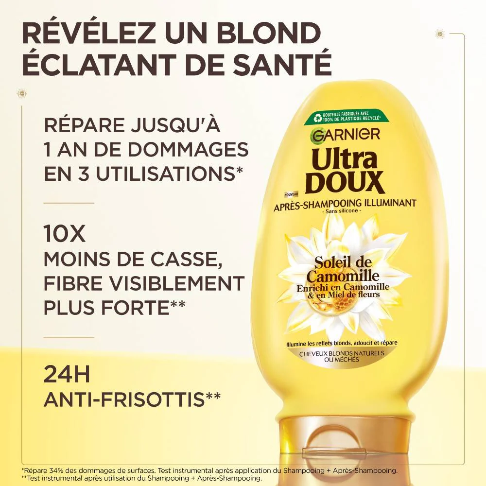 GARNIER ULTRA DOUX CAMOMILLE APRÈS-SHAMPOOING ILLUMINANT & BRILLANT 250 ML - Image 2