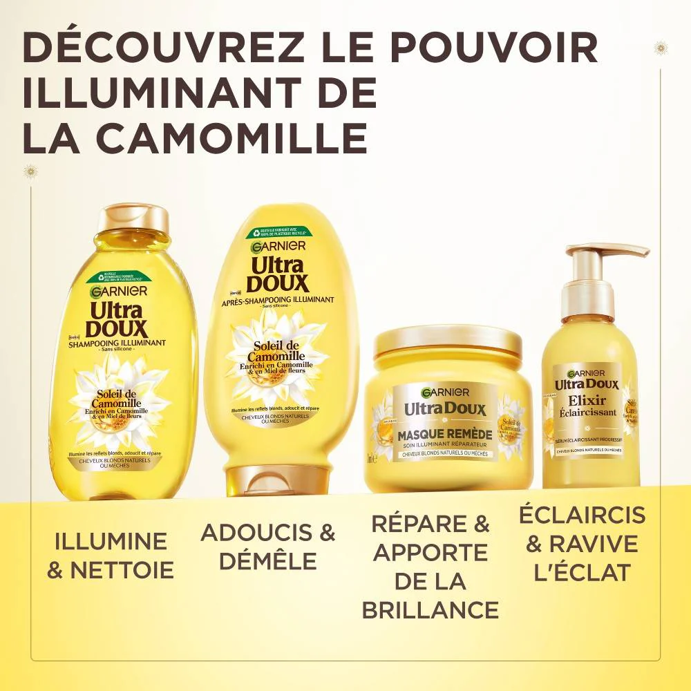 GARNIER ULTRA DOUX CAMOMILLE SHAMPOOING ILLUMINANT SOLEIL 400 ML - Image 3