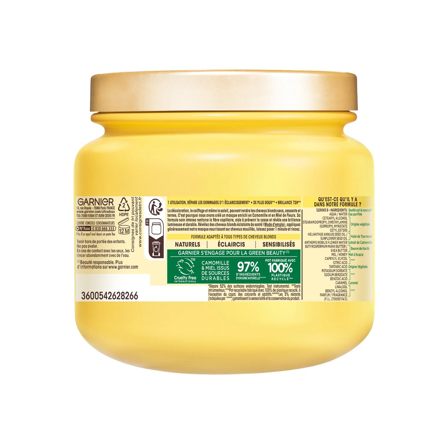 GARNIER ULTRA DOUX CAMOMILLE MASQUE MASQUE REMÈDE RÉPARATEUR 340 ML - Image 2