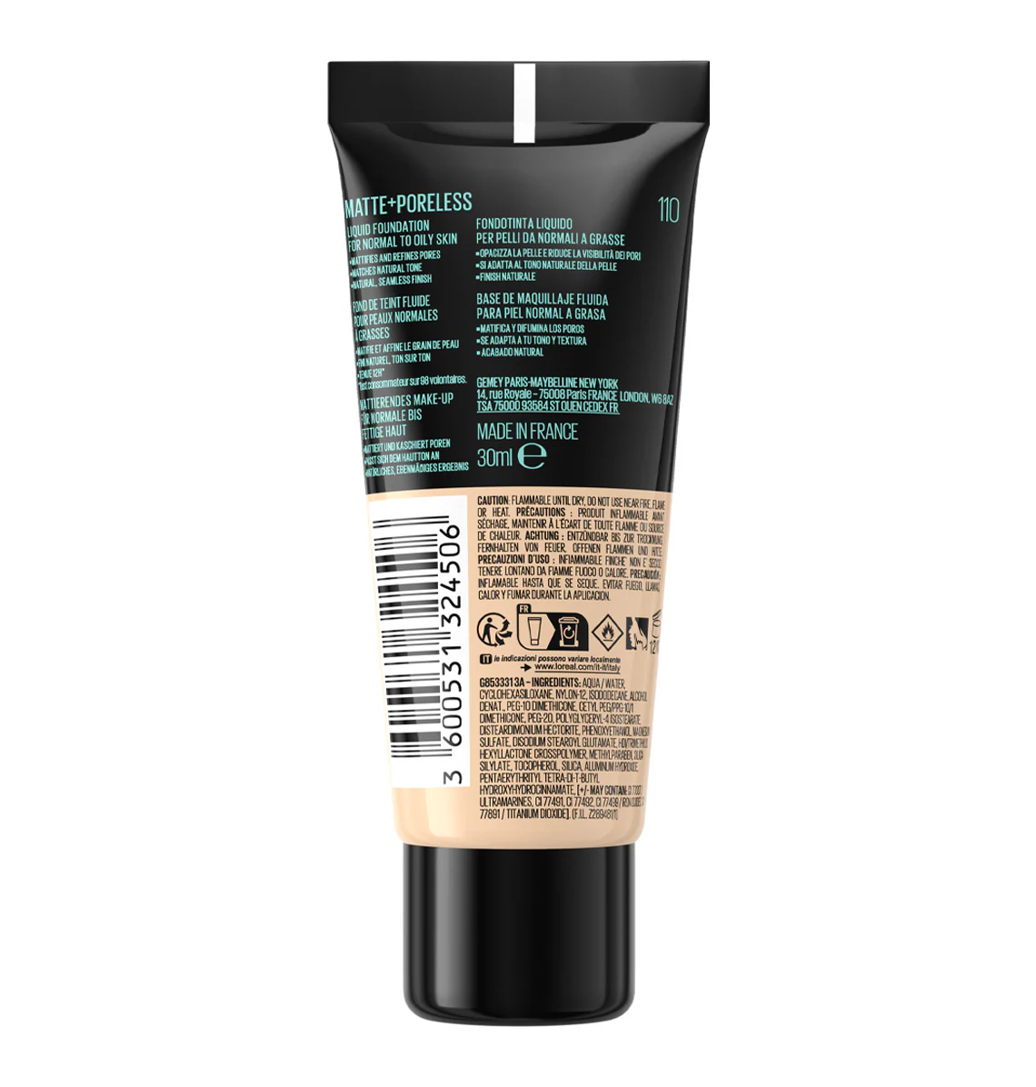 MAYBELLINE FIT ME FOND DE TEINT LIQUIDE MATTE + PORELESS 30ML 110 PORCELAINE - Image 4