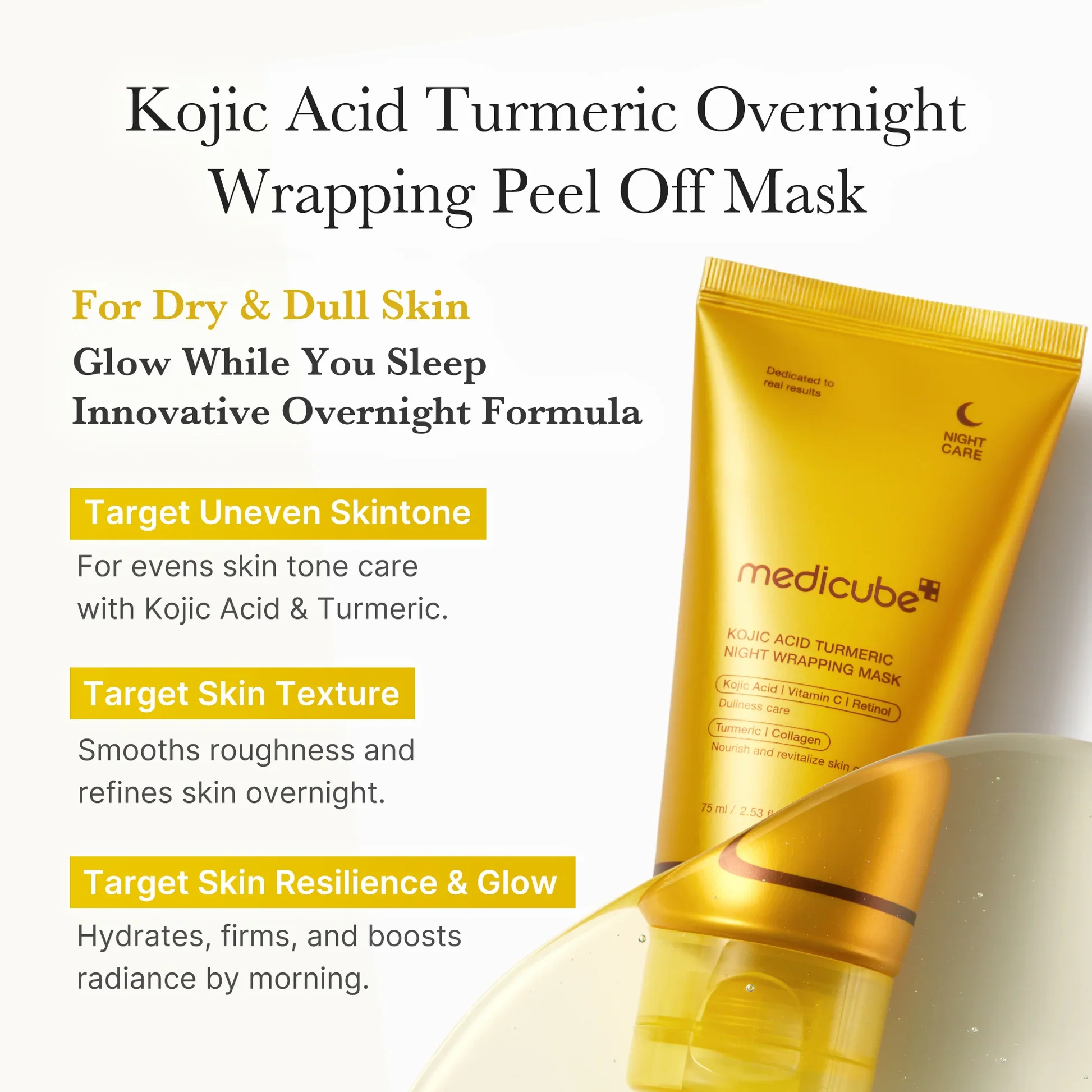 MEDICUBE KOJIC ACID TURMERIC NIGHT WRAPPING MASK 75 ML - Image 3