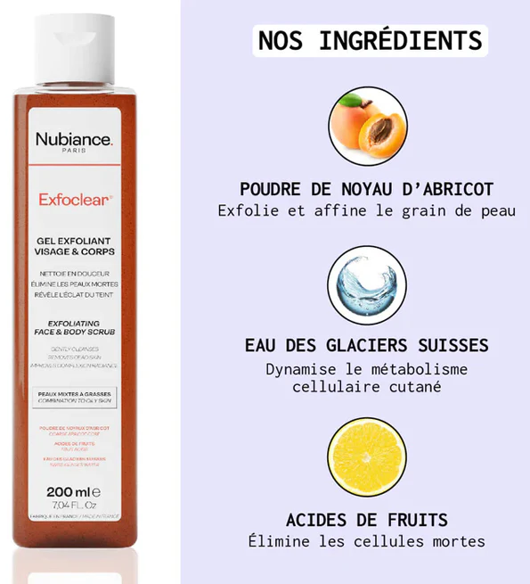 Nubiance Exfoclear Gel Exfoliant Gommage Visage & Corps Aux AHA 200ml - Image 5