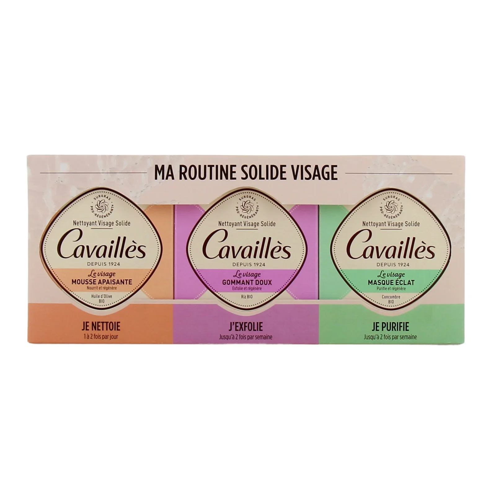 CAVAILLES Ma Routine Solide Visage – Mousse Apaisante + Gommant Doux + Masque Éclat - Image 2