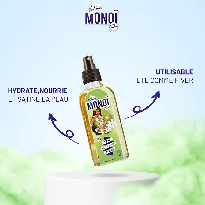 Vahéma Monoi Huile sèche Tiaré - 30% Monoï 100ml - Image 2