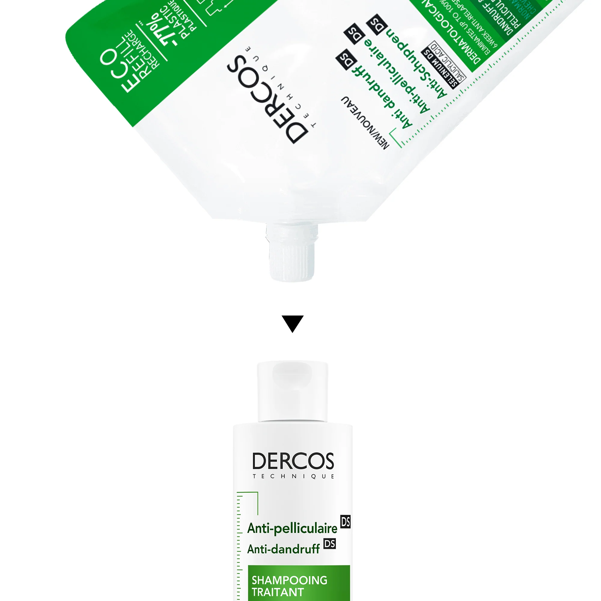 VICHY DERCOS TECHNIQUE ECO-RECHARGE SHAMPOOING ANTIPELLICULAIRE DS - Cheveux normaux-a-gras-390ml - Image 3